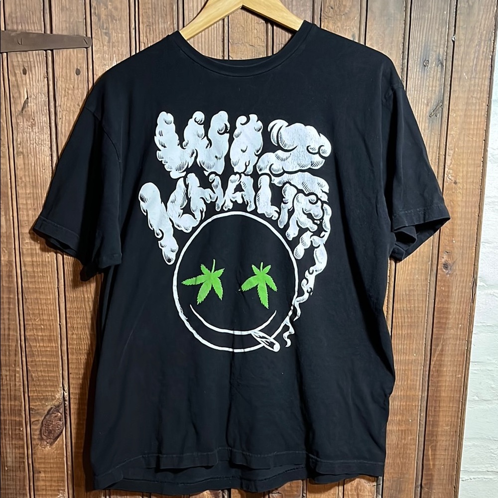 Men's Black Graphic Tee with Green Leaf Accents